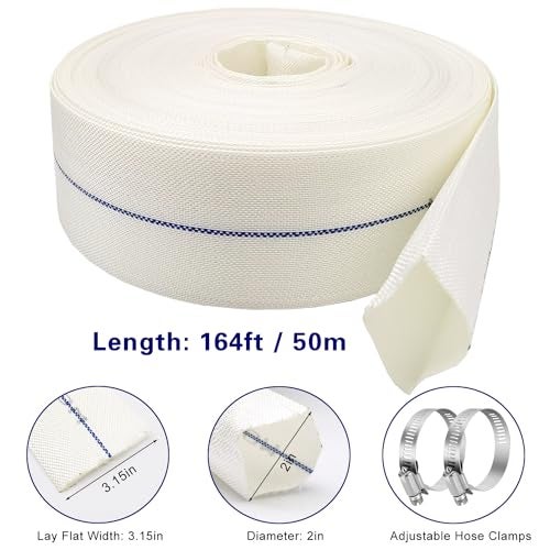 Ahzemepinyo 2IN x 164FT Pool Backwash Hose Heavy Duty Drain Discharge Hose LayFlat Garden Hose with 2 Clamps,Weatherproof Burst Resistant for Water Transfer, Sump Pump, Pool Filter, Pool Drain - Image 2