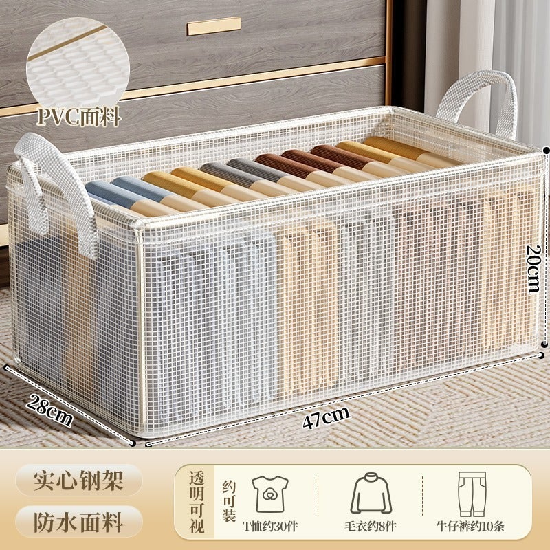 New Installation-Free Steel Frame Transparent Storage Basket Without Lid Folding Clothing and Pants Storage Basket Socks and Sundries Storage Box Pvc transparent steel frame 