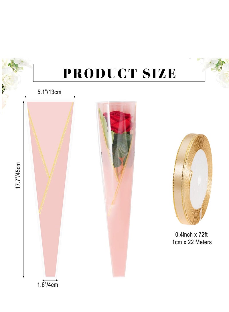 100Pcs Single Flower Sleeves, Rose Wrapping Bags Waterproof Single Flower Packaging Bags with Ribbons for Mother's Day, Wedding, Birthday, Florist Supplies - Image 3