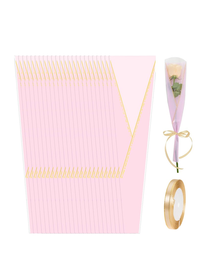 100Pcs Single Flower Sleeves, Rose Wrapping Bags Waterproof Single Flower Packaging Bags with Ribbons for Mother's Day, Wedding, Birthday, Florist Supplies - Image 1