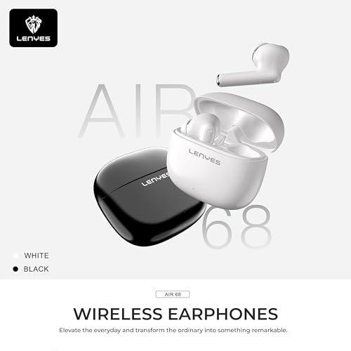 Lenyes AIR68 Wireless Earbuds | Bluetooth 5.4 | 20H Playtime | Hi‑Fi Bass Sound | Touch Controls | Scratch‑Resistant Case | Voice Assistant Support | Type‑C Fast Charging, Lightweight – Black - Image 2