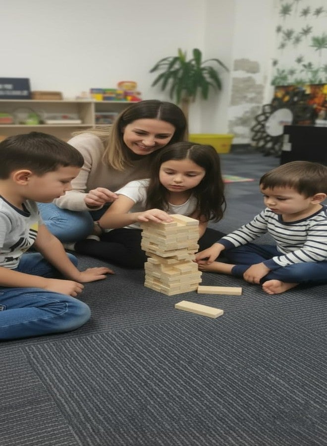 SWETVIBES Classic Wooden Tower Block Stacking Game Set, Natural Wood Color, 48 Pieces, Family Fun Strategy Game - Image 2