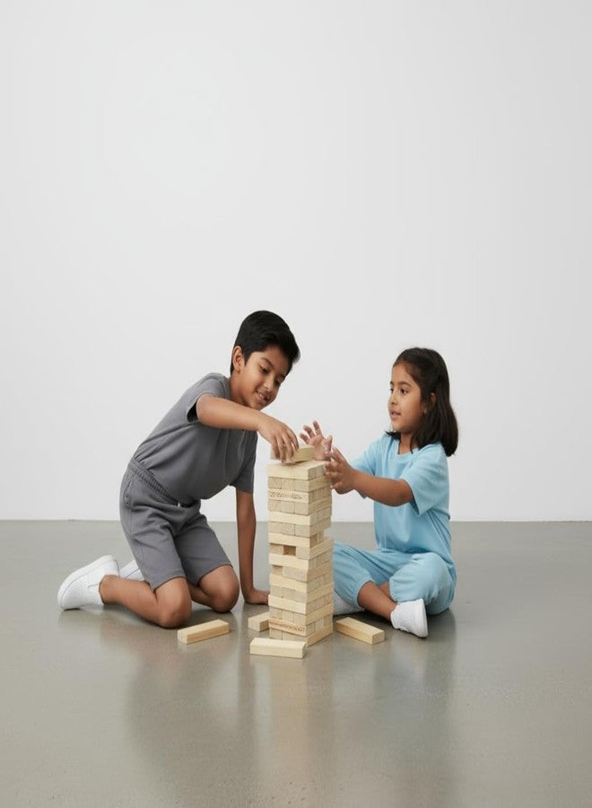 SWETVIBES Classic Wooden Tower Block Stacking Game Set, Natural Wood Color, 48 Pieces, Family Fun Strategy Game - Image 1