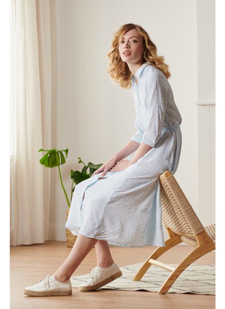 Tchibo - Women Allover Print 3/4 Sleeve Pointed Neckline Shirt Dress, Light Blue - Image 1