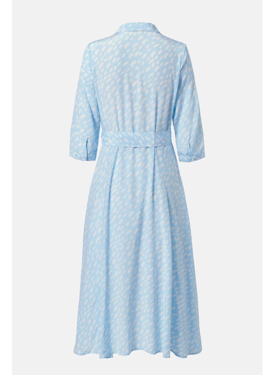 Tchibo - Women Allover Print 3/4 Sleeve Pointed Neckline Shirt Dress, Light Blue - Image 1