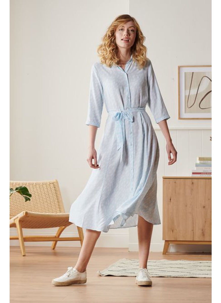 Tchibo - Women Allover Print 3/4 Sleeve Pointed Neckline Shirt Dress, Light Blue - Image 1