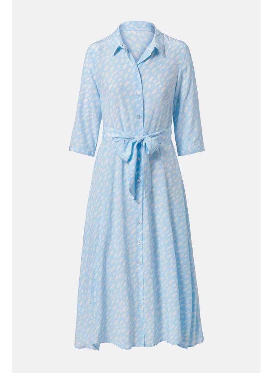 Tchibo - Women Allover Print 3/4 Sleeve Pointed Neckline Shirt Dress, Light Blue - Image 1