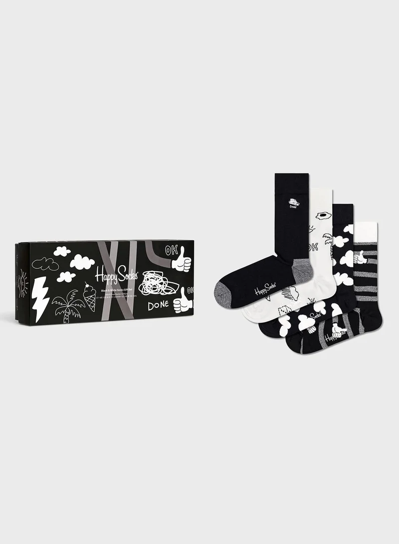 Happy Socks 4-Pack Embroidered Crew Sock