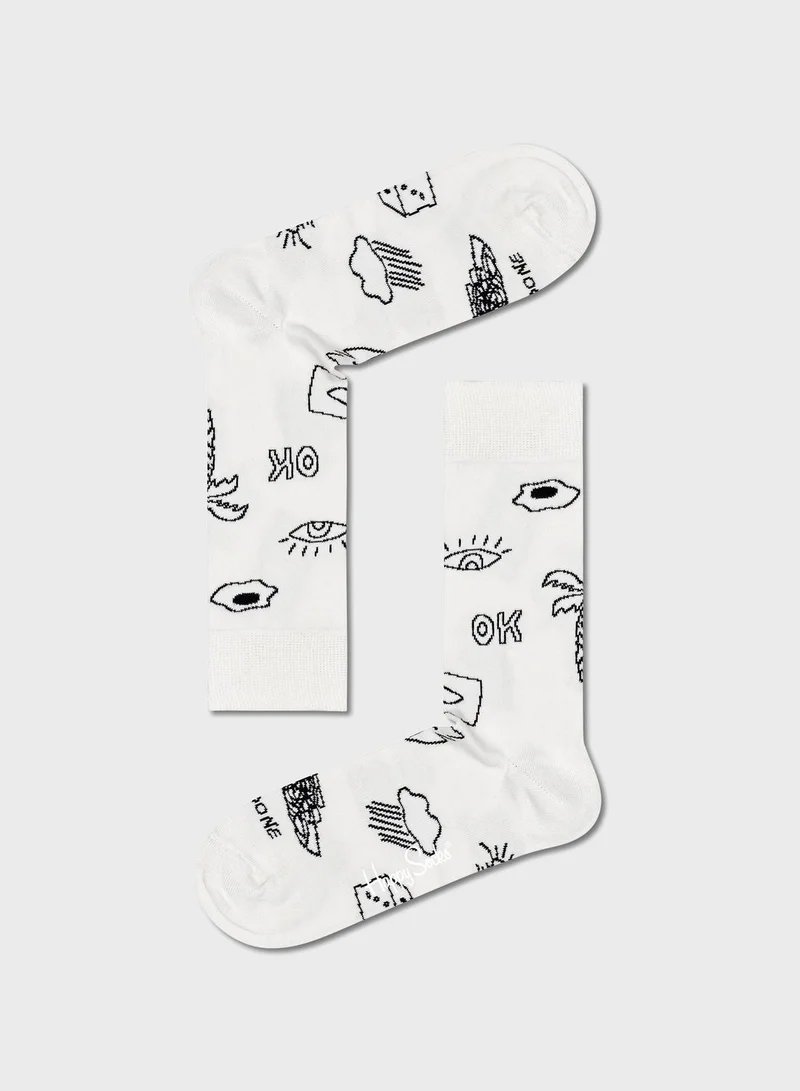Happy Socks 4-Pack Embroidered Crew Sock