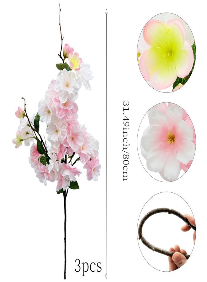FERIAL 3pcs Artificial Cherry Blossom Flowers Silk Peach Flowers Bulk Faux Spring Branches Arrangement Cherry Flowers Stems for Indoor Outdoor Wedding Table Home Dining Decor Floor vase.(Pink) - Image 2