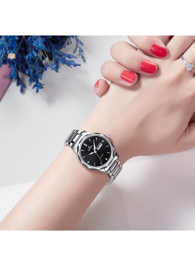 Ebohr Master Series Tungsten Steel Couple Watch Black Quartz Women'S Watch 56330120 - Image 5