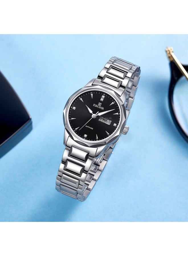 Ebohr Master Series Tungsten Steel Couple Watch Black Quartz Women'S Watch 56330120 - Image 2