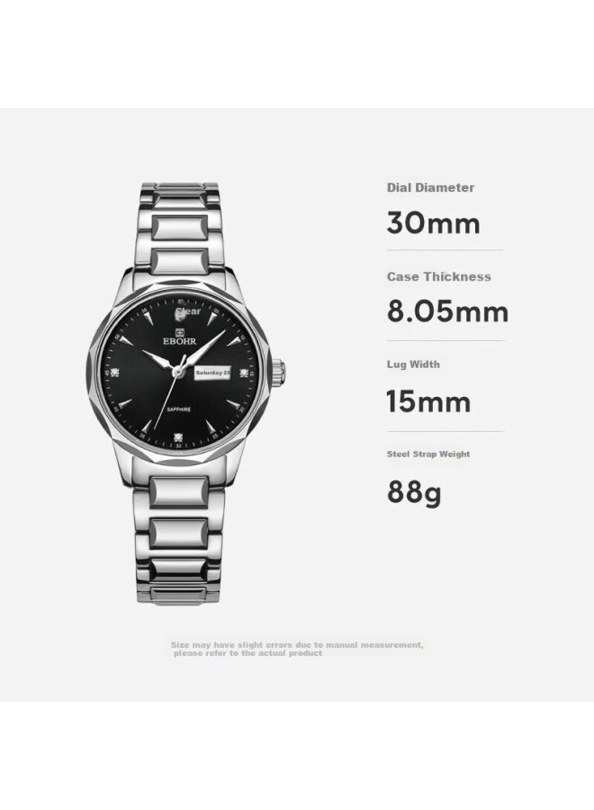 Ebohr Master Series Tungsten Steel Couple Watch Black Quartz Women'S Watch 56330120 - Image 4