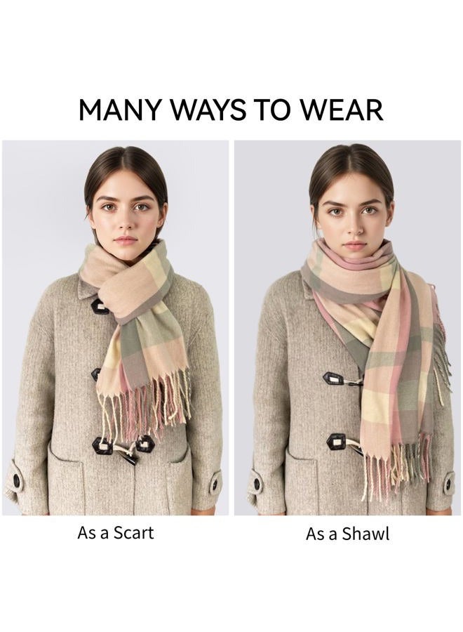 YUHAN PRETTY Winter Scarf for Women Warm Soft Plaid Scarves Fall Cashmere Feel Large Long Blanket Scarf Shawls and Wraps, Pink Grey, One size - Image 4