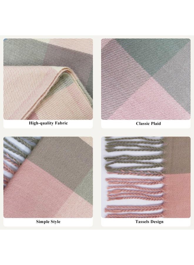 YUHAN PRETTY Winter Scarf for Women Warm Soft Plaid Scarves Fall Cashmere Feel Large Long Blanket Scarf Shawls and Wraps, Pink Grey, One size - Image 3