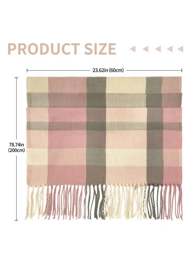 YUHAN PRETTY Winter Scarf for Women Warm Soft Plaid Scarves Fall Cashmere Feel Large Long Blanket Scarf Shawls and Wraps, Pink Grey, One size - Image 2