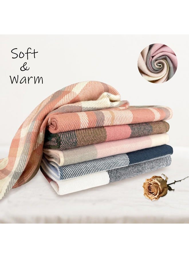 YUHAN PRETTY Winter Scarf for Women Warm Soft Plaid Scarves Fall Cashmere Feel Large Long Blanket Scarf Shawls and Wraps, Pink Grey, One size - Image 5