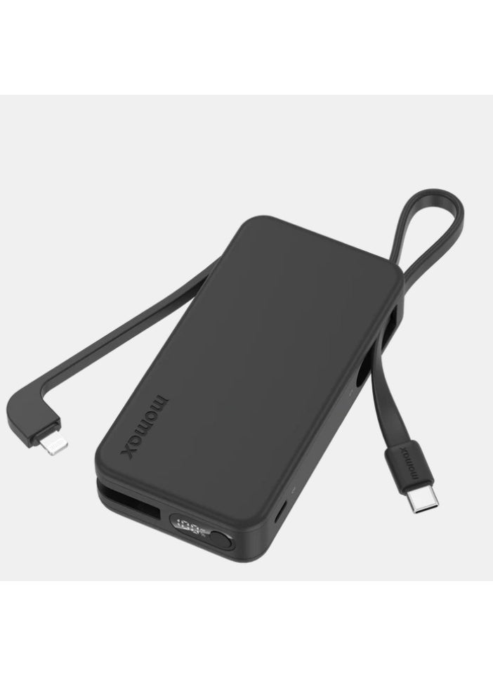 Momax - MOMAX 1-POWER VITAL+ 10000mAh POWER BANK WITH BUILT IN USB-C & LIGHTNING CABLE - Image 1