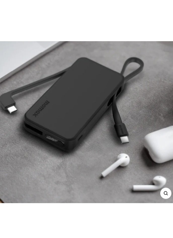 Momax - MOMAX 1-POWER VITAL+ 10000mAh POWER BANK WITH BUILT IN USB-C & LIGHTNING CABLE - Image 1