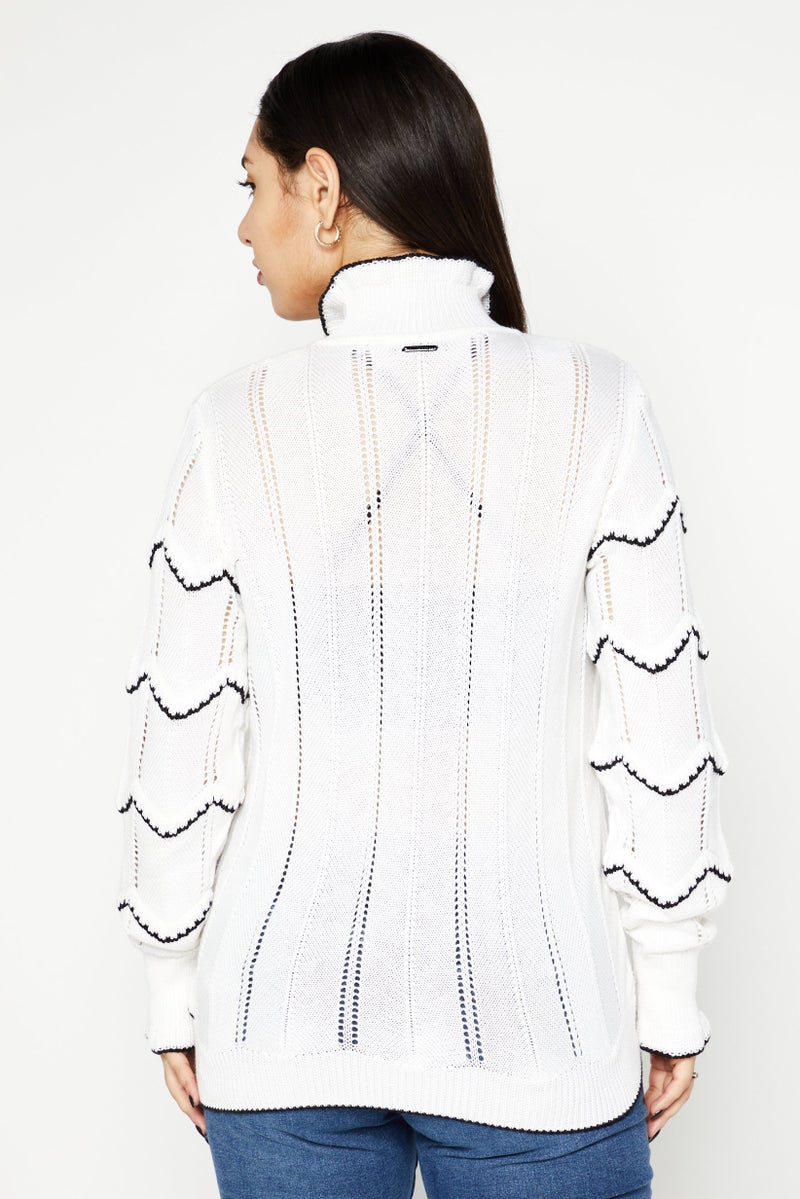 One Step Women Mock Neck Textured Sweater, Ivory - Image 3