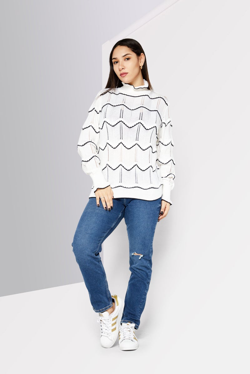 One Step Women Mock Neck Textured Sweater, Ivory - Image 2