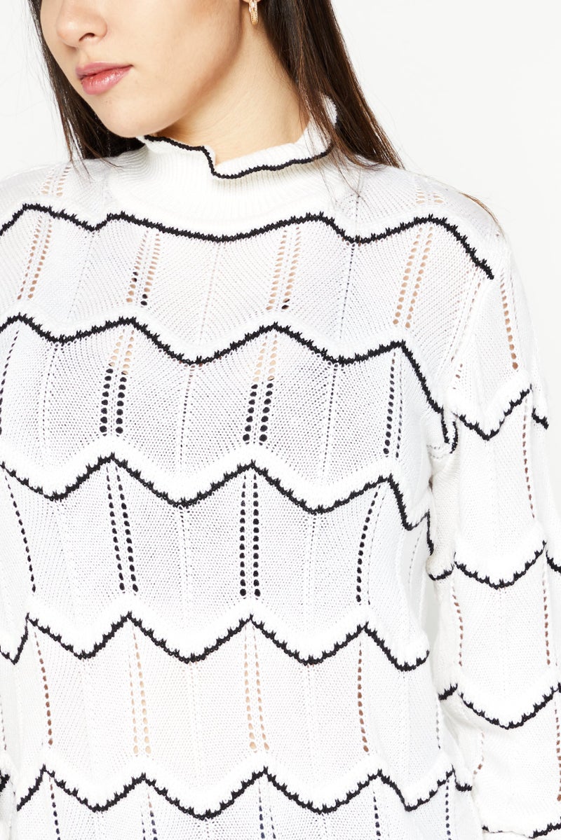 One Step Women Mock Neck Textured Sweater, Ivory - Image 4