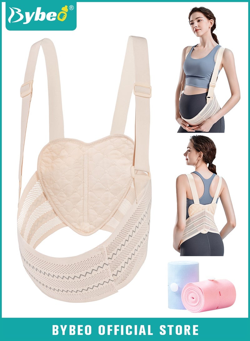 Bybeo Maternity Belly Belt for Pregnancy, Breathable Pregnancy Belly Support Band, Adjustable Pregnancy Belt with Shoulder Straps and Back Support, Provides Relief from Abdomen Pelvic Waist Back Pain - Image 1