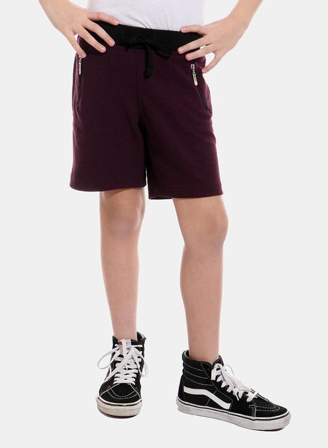 Kady Two-Tone Zip Side Pocket Drawstring Elastic Waist Sweat Shorts for Boys - Purple, 4 Years