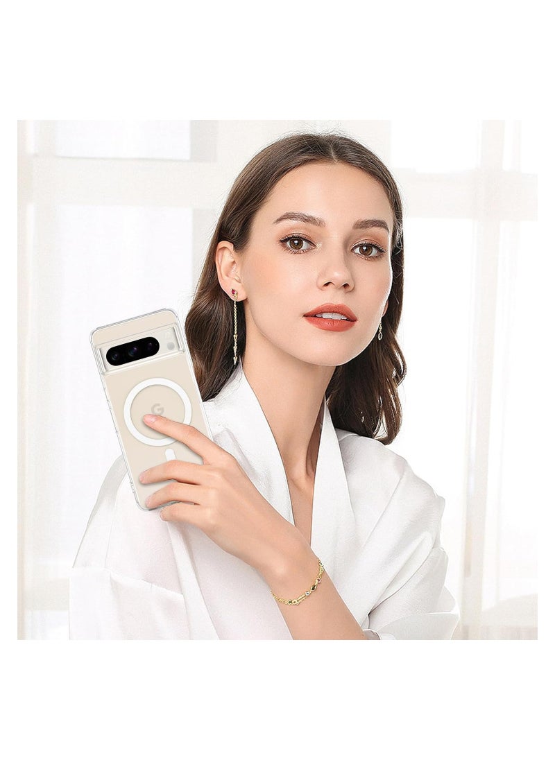Excefore - for Google Pixel 8 Pro Case with MagSafe, Magnetic Plated Slim Thin Clear Transparent Shockproof Soft TPU Bumper Charging Protective Cover Phone Case for Pixel 8 Pro 6.7" 2023, Clear - Image 1