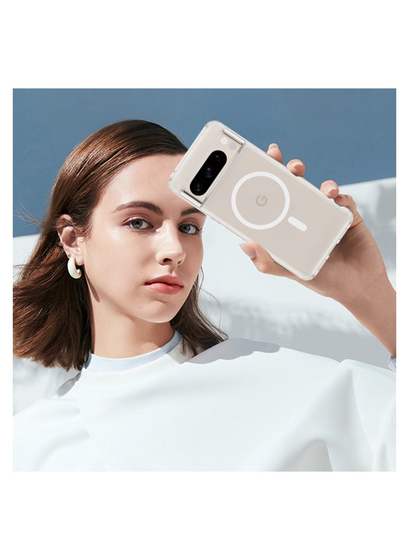 Excefore - for Google Pixel 8 Pro Case with MagSafe, Magnetic Plated Slim Thin Clear Transparent Shockproof Soft TPU Bumper Charging Protective Cover Phone Case for Pixel 8 Pro 6.7" 2023, Clear - Image 1