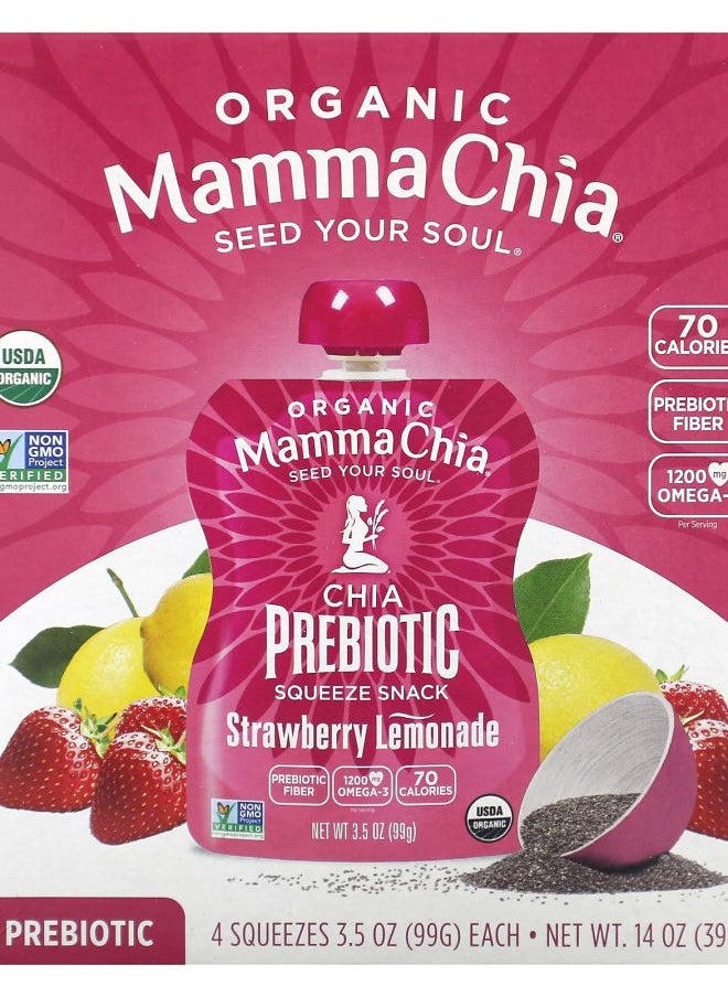 Mamma Chia Organic Chia Prebiotic Squeeze Snack Strawberry Lemonade 4 Pack 3.5 oz (99 g) Each 