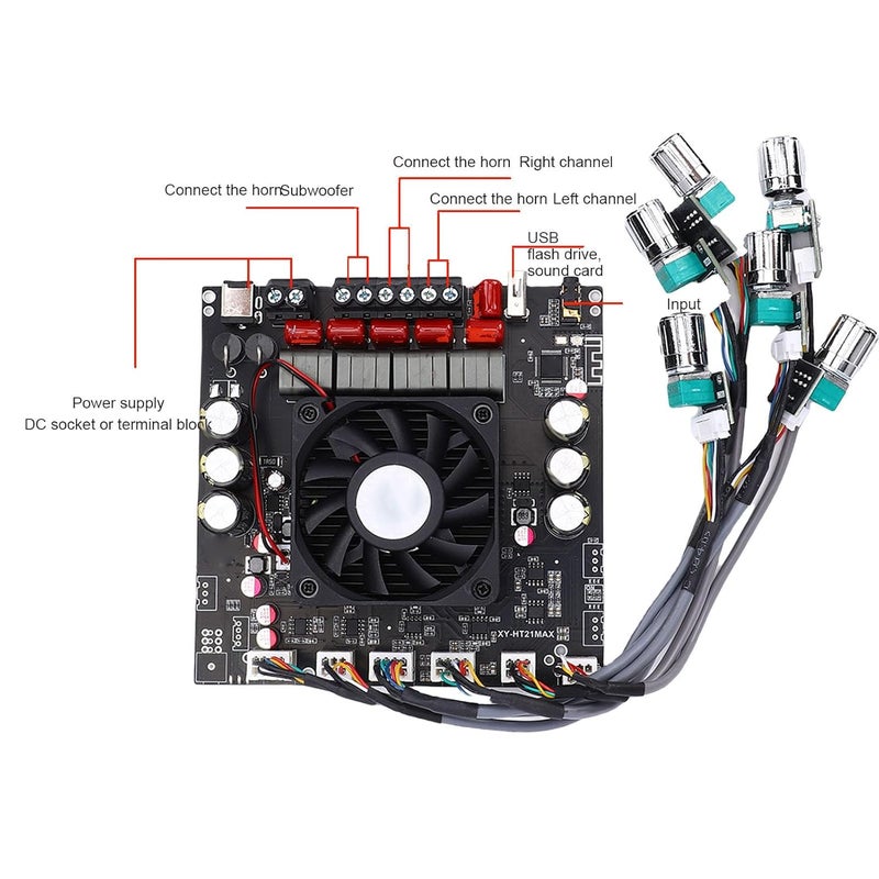 Eujgoov 2.1 Channel Amplifier Board BT 5.0 Digital Sound Amp Module with Treble Bass Control Short Circuit Protection for Home Speaker PC Phone TV - Image 5