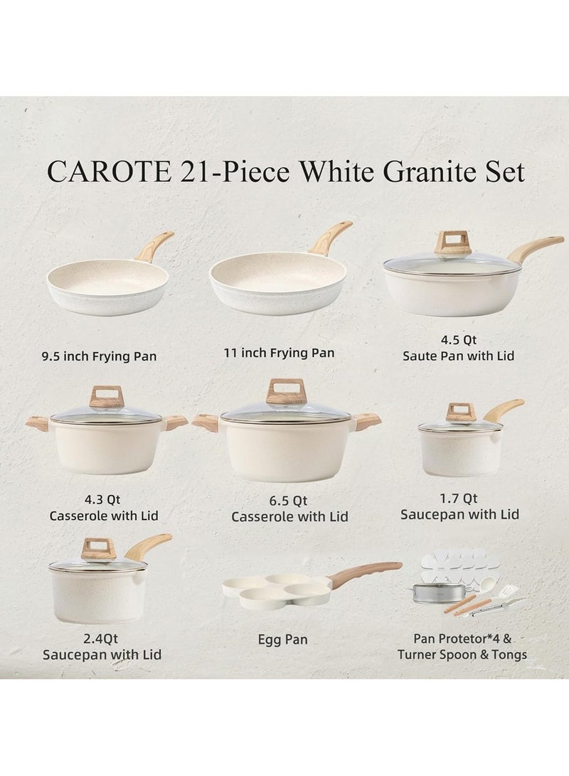 Taizz Ventures 21-Piece Nonstick Cookware Set, White Granite Induction Pots and Pans Set | Durable Nonstick Cooking Set with Frying Pans, Saucepans, White  - Image 3