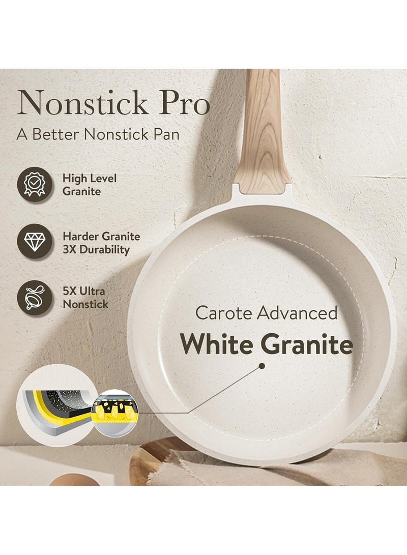 Taizz Ventures 21-Piece Nonstick Cookware Set, White Granite Induction Pots and Pans Set | Durable Nonstick Cooking Set with Frying Pans, Saucepans, White  - Image 4