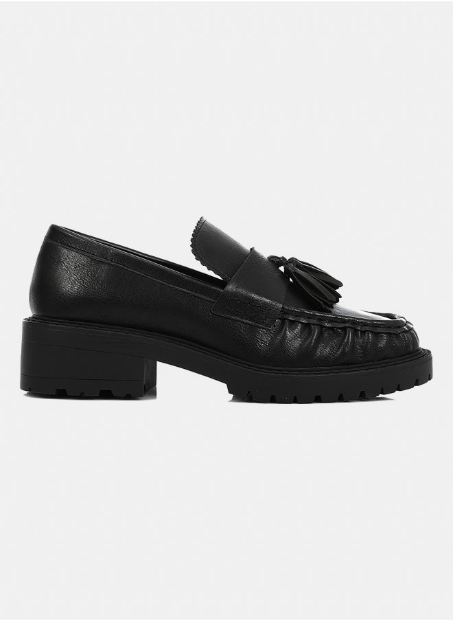 DejaVu Black Mid Heel Plain Loafers  - Image 2
