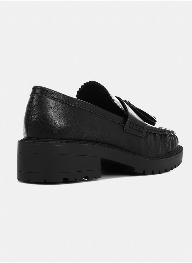 DejaVu Black Mid Heel Plain Loafers  - Image 3