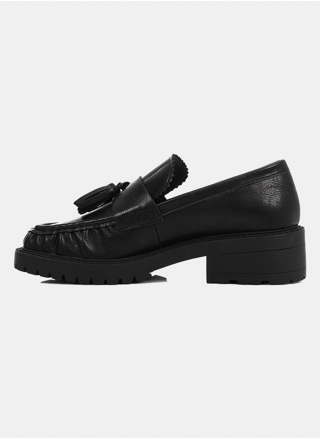 DejaVu Black Mid Heel Plain Loafers  - Image 4