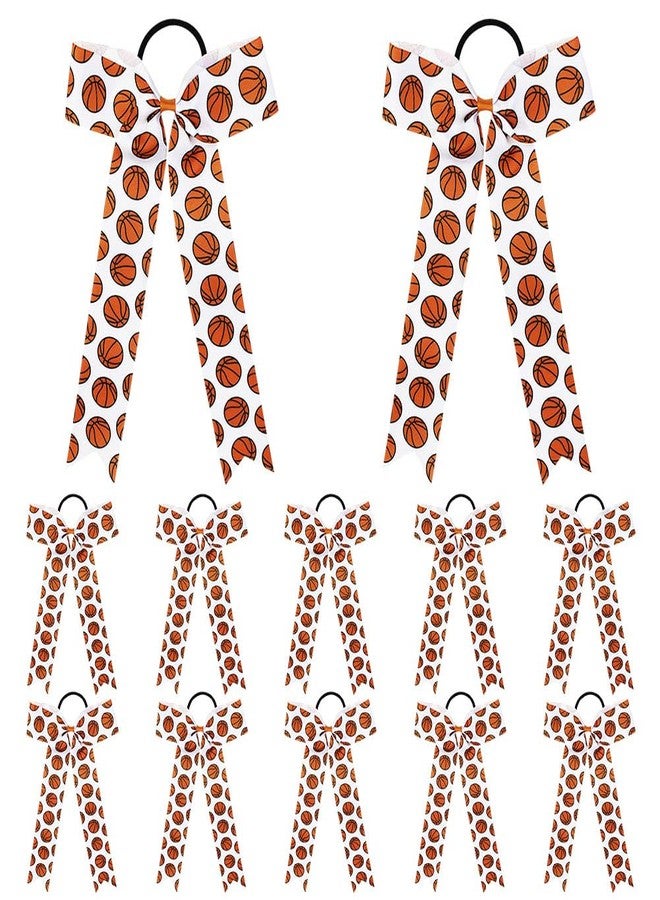ZUYYON 12 Pcs Basketball Pattern Cheer Hair Bows Handmade Long Hair Ties Campus Cheerleading Bow Hair Accessory for Women Girls - Image 1