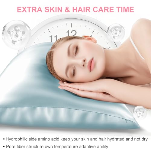 LYSHIN Silk Pillow Cases 2 Pack King Size with Hidden Zipper, Mulberry Silk Pillowcase for Hair and Skin, Smooth and Soft Breathable Cooling Silk Satin Pillowcase Set of 2, Gifts for Women，Haze Blue - Image 3