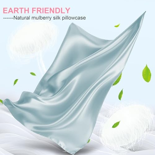 LYSHIN Silk Pillow Cases 2 Pack King Size with Hidden Zipper, Mulberry Silk Pillowcase for Hair and Skin, Smooth and Soft Breathable Cooling Silk Satin Pillowcase Set of 2, Gifts for Women，Haze Blue - Image 2