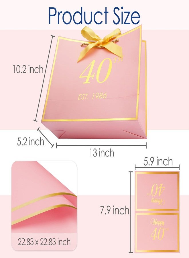momoake 40th Birthday Gift Bag with Card and Tissue Paper for Women/Her, 1985 40 Year Old 13" Elegant Pink Gold Anniversary Keepsake Party Present Shopping Paper Bags for 40th Birthday Decorations - Image 3