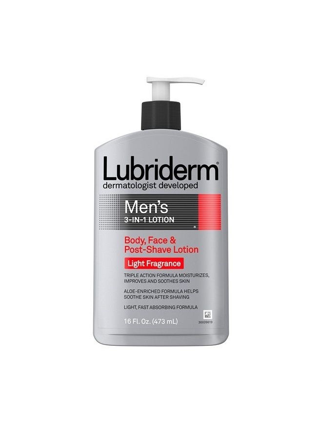 Lubriderm - Men's 3-In-1 Lotion Enriched with Soothing Aloe for Body and Face, Non-Greasy Post Shave Moisturizer with Light Fragrance, 16 fl. oz - Image 1