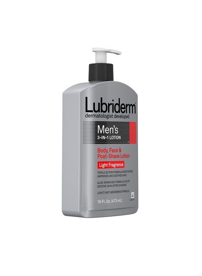 Lubriderm - Men's 3-In-1 Lotion Enriched with Soothing Aloe for Body and Face, Non-Greasy Post Shave Moisturizer with Light Fragrance, 16 fl. oz - Image 1