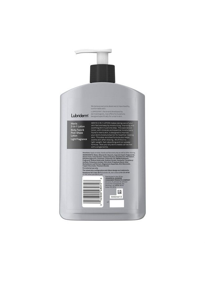 Lubriderm - Men's 3-In-1 Lotion Enriched with Soothing Aloe for Body and Face, Non-Greasy Post Shave Moisturizer with Light Fragrance, 16 fl. oz - Image 1