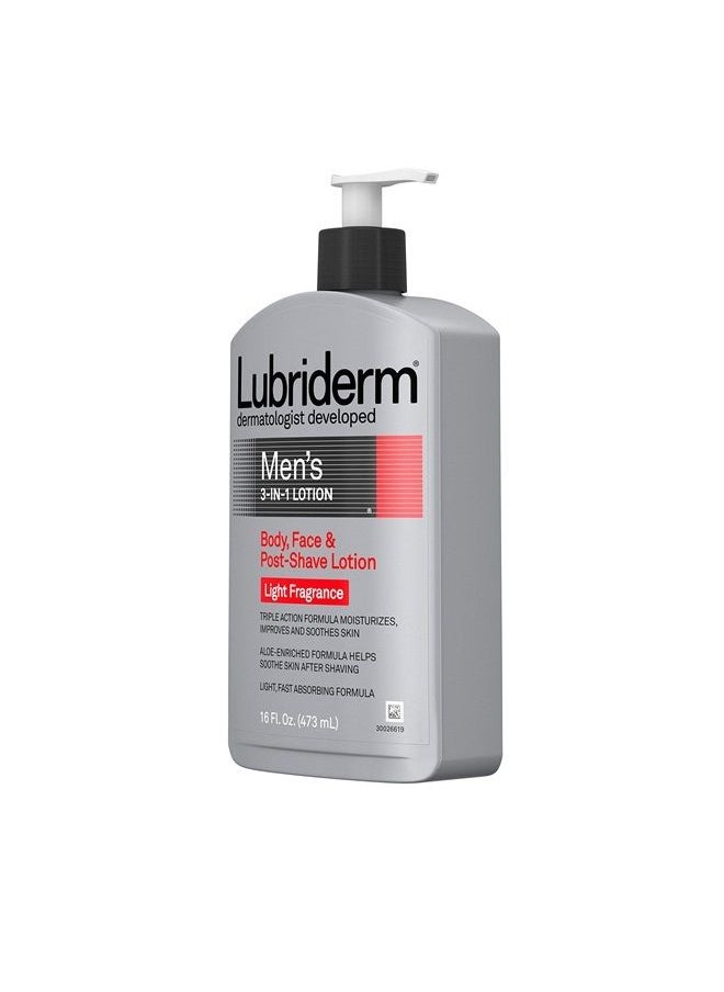 Lubriderm - Men's 3-In-1 Lotion Enriched with Soothing Aloe for Body and Face, Non-Greasy Post Shave Moisturizer with Light Fragrance, 16 fl. oz - Image 1