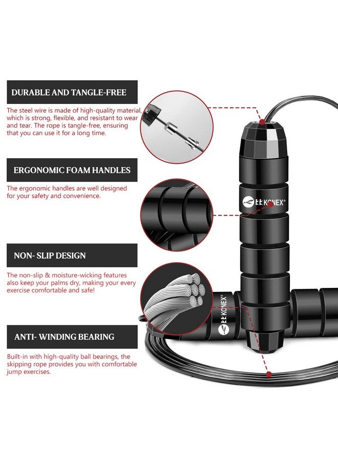 Konex Adjustable Skipping Rope for Men & Women | Jumping Rope for Fitness, Home & Gym Workouts (Black) - Image 2