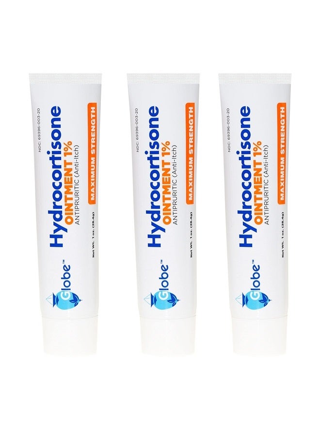 Globe (3 عبوات) مرهم هيدروكورتيزون شفاف بتركيز 1%، 1 أونصة، مرهم موضعي مضاد للحكة للاحمرار، التورم، الحكة، الطفح الجلدي، لدغات الحشرات/البعوض، الإكزيما، البواسير والمزيد - Image 1