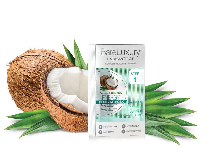 Morgan Taylor BareLuxury 4Step Complete Pedicure  Manicure Packs  Complete Nail Care Kit with Soak Masque Scrub  Massage Butter Professional SpaQuality Treatments Energy Coconut  Honeydew
