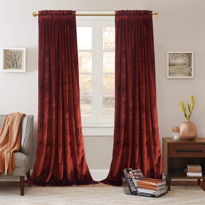 Velvet Luxurious Rust Red Elegant Curtains Rod Pocket Curtain Panels Light Reducing Privacy Panels Drapes for BedroomKids Room W52 by L84