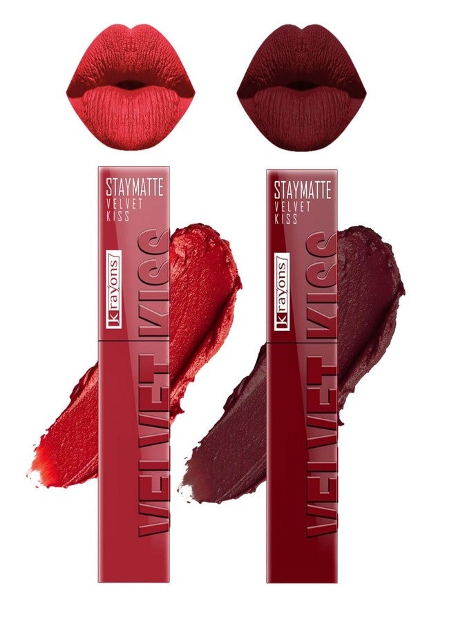 Krayons Velvet Kiss Liquid Matte Lipstick |12hrs long stay|Intense Color Payoff | Smudgeproof & Transferproof Lipstick for Women (Scarlet Red,Wow Maroon, Pack of 2) - Image 2